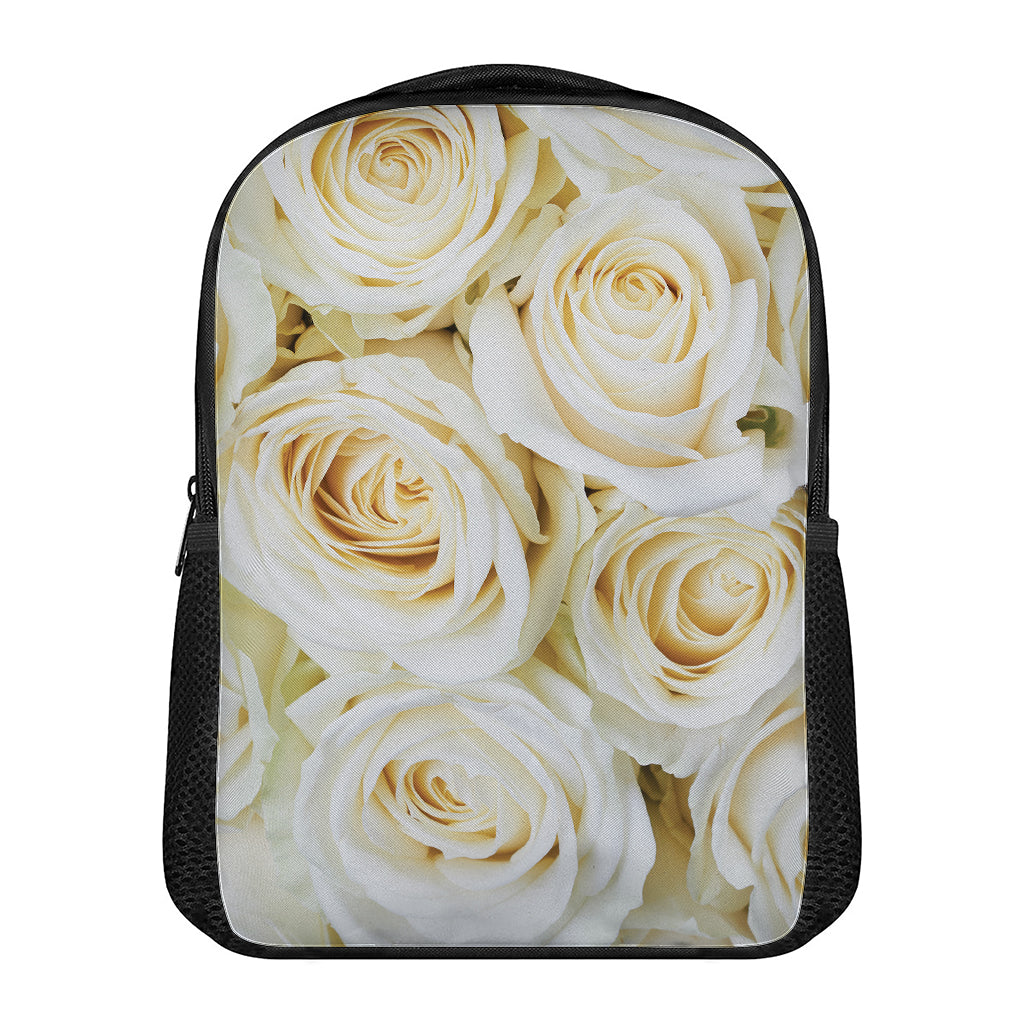 White Rose Print Casual Backpack