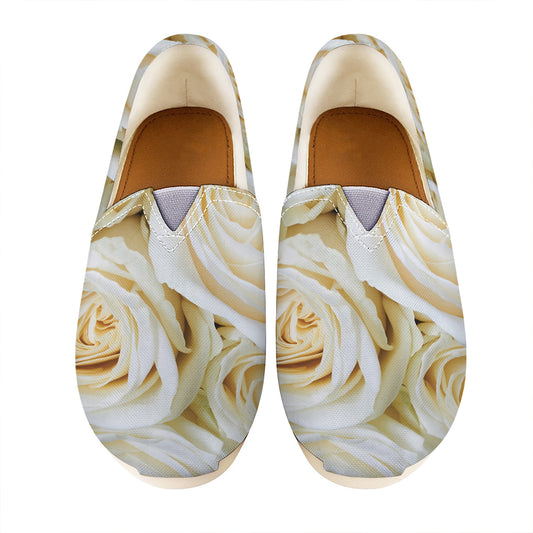 White Rose Print Casual Shoes