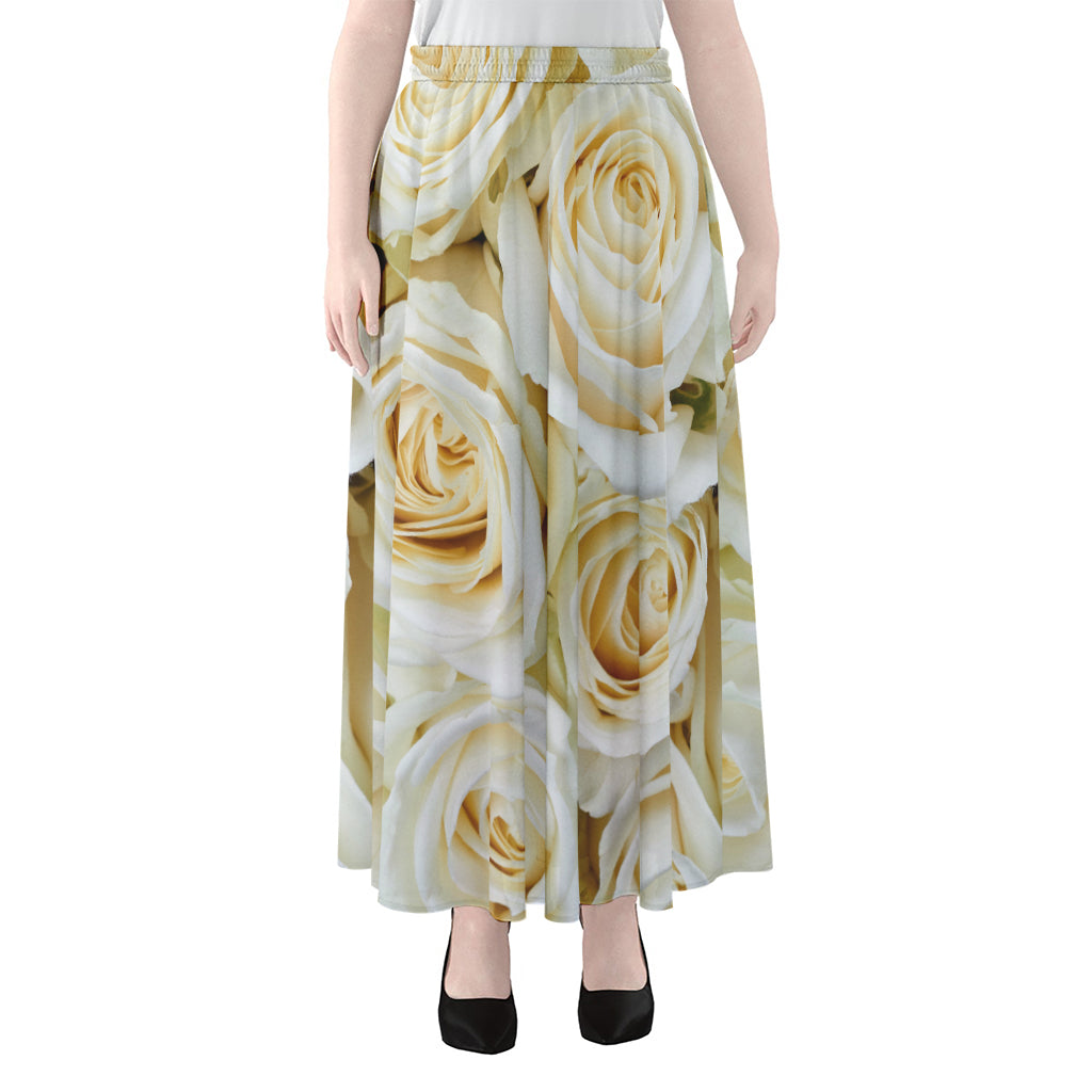 White Rose Print Chiffon Maxi Skirt