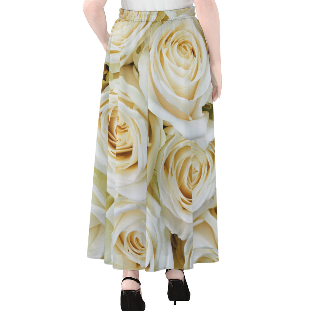 White Rose Print Chiffon Maxi Skirt