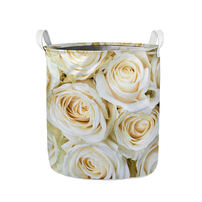 White Rose Print Collapsible Laundry Basket
