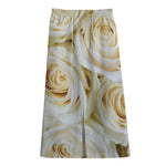 White Rose Print Cotton Front Slit Maxi Skirt