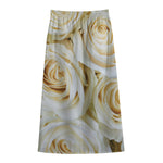 White Rose Print Cotton Front Slit Maxi Skirt