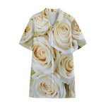 White Rose Print Cotton Hawaiian Shirt