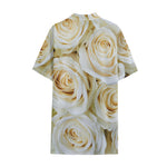 White Rose Print Cotton Hawaiian Shirt