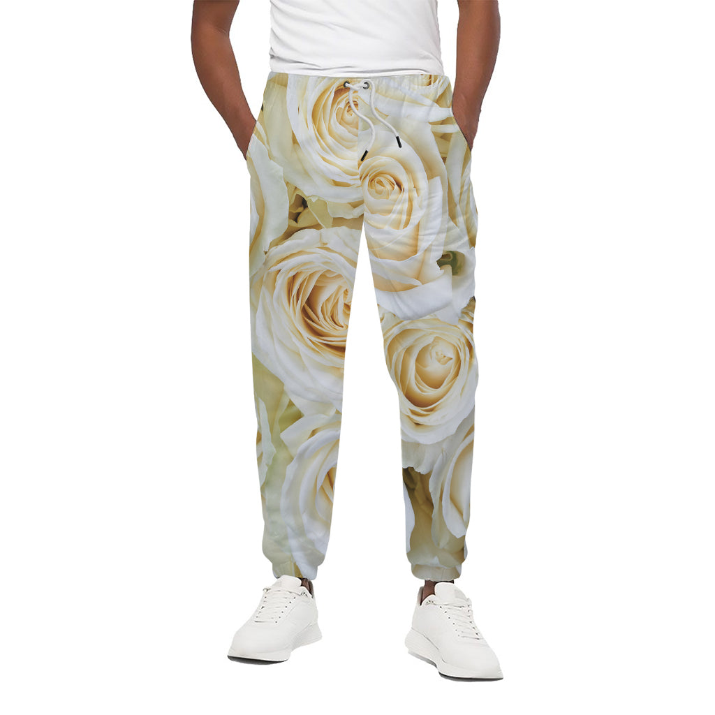 White Rose Print Cotton Pants
