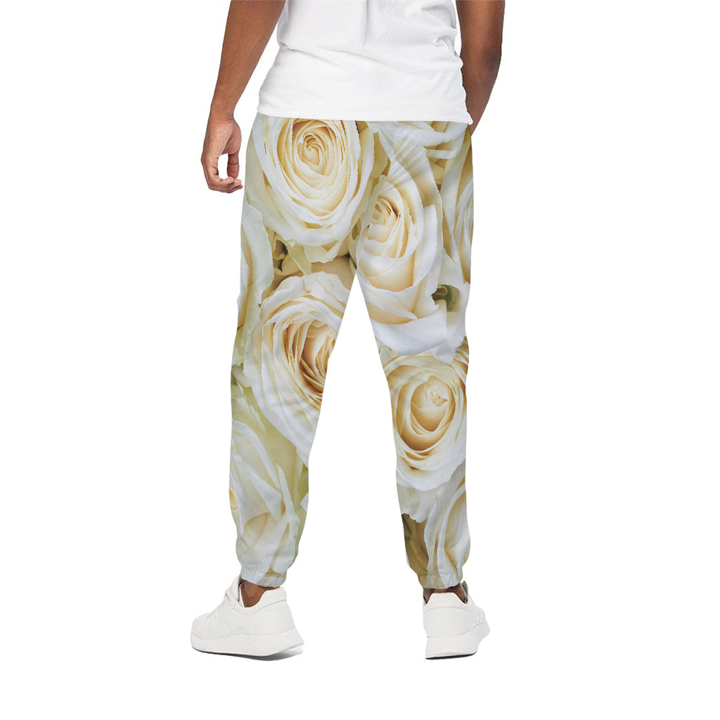 White Rose Print Cotton Pants