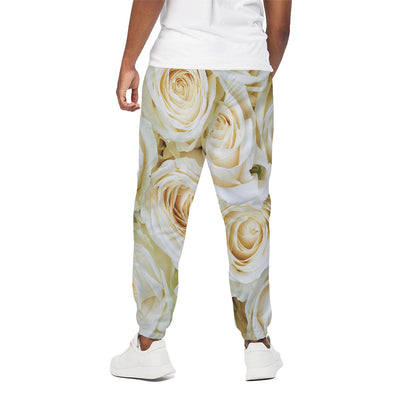White Rose Print Cotton Pants