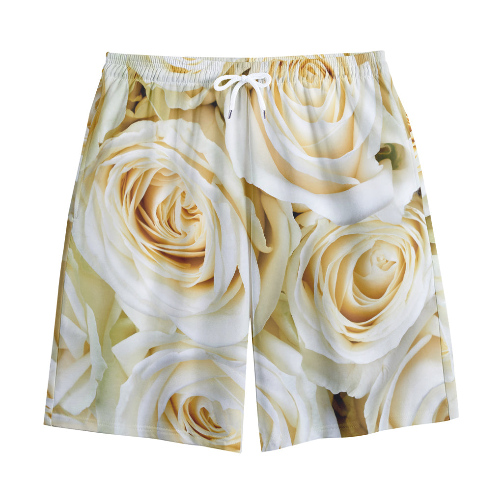 White Rose Print Cotton Shorts