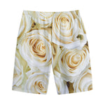 White Rose Print Cotton Shorts