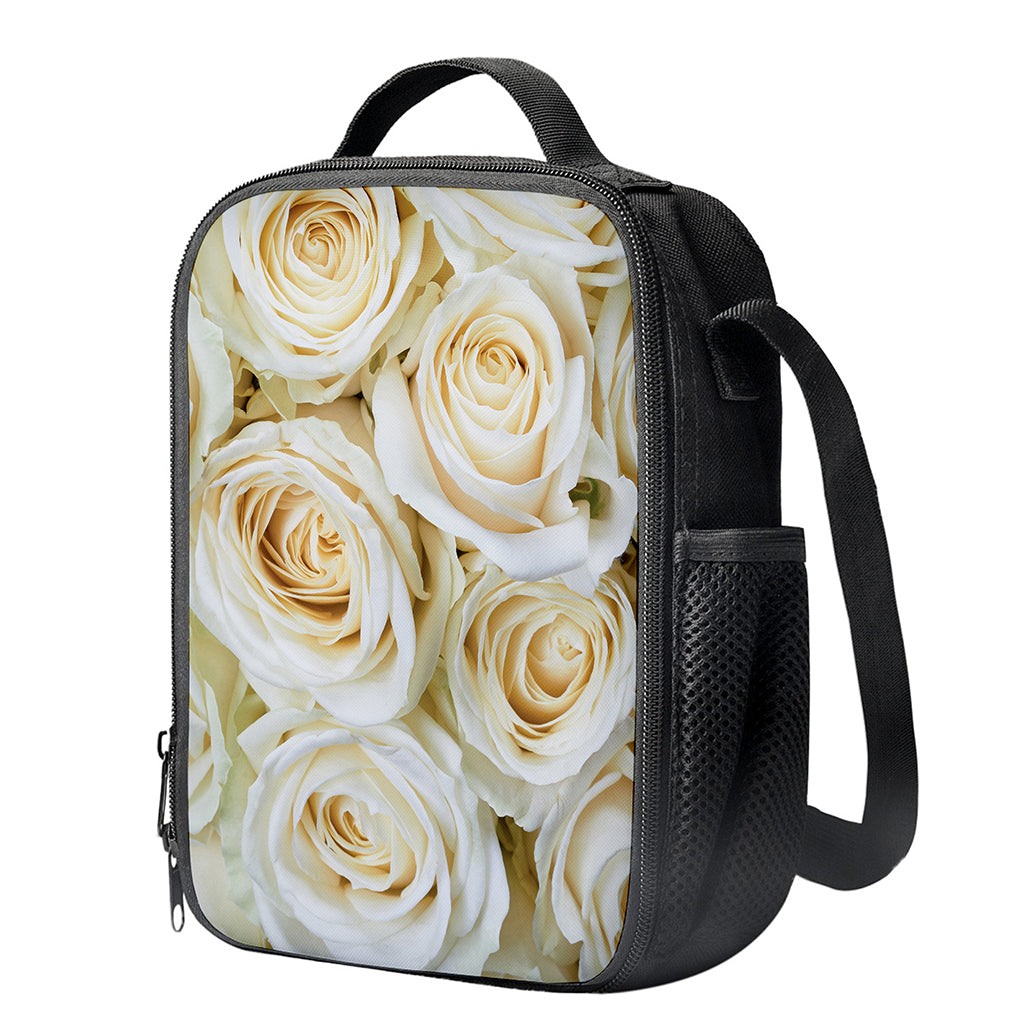White Rose Print Crossbody Lunch Bag