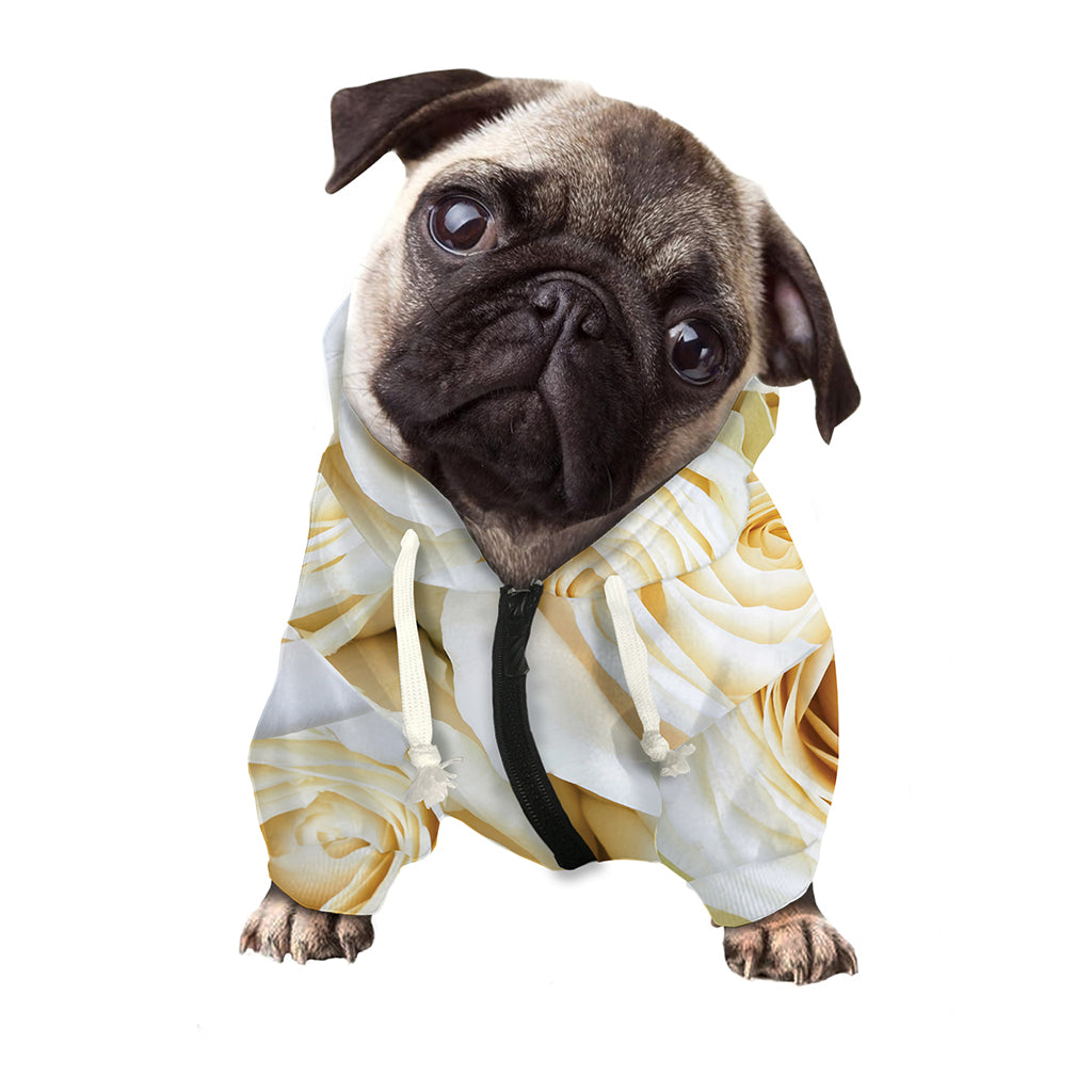 White Rose Print Dog Zip Up Hoodie