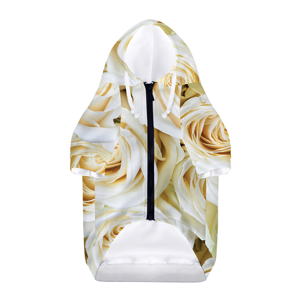 White Rose Print Dog Zip Up Hoodie