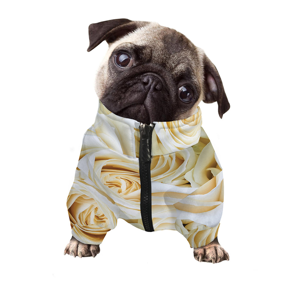 White Rose Print Dog Zip Up Jacket