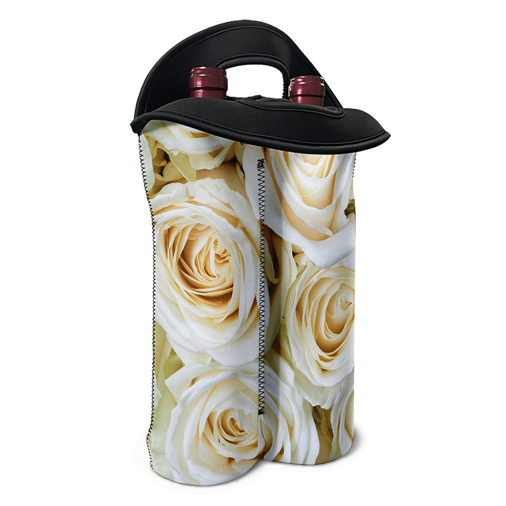 White Rose Print Double Neoprene Wine Tote