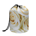 White Rose Print Drawstring Makeup Bag