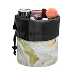 White Rose Print Drawstring Makeup Bag