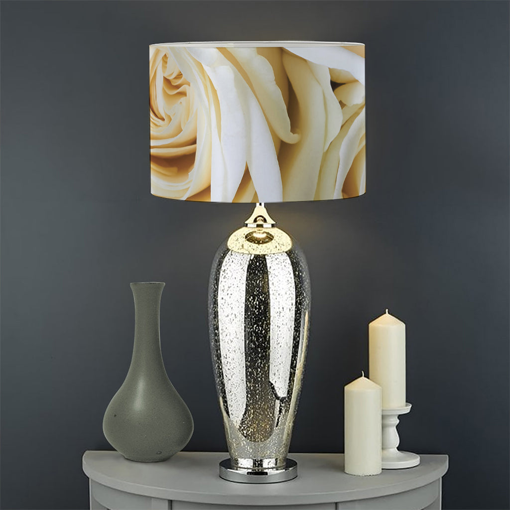 White Rose Print Drum Lamp Shade
