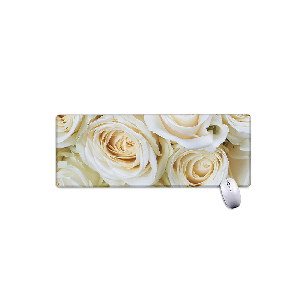 White Rose Print Extended Mouse Pad