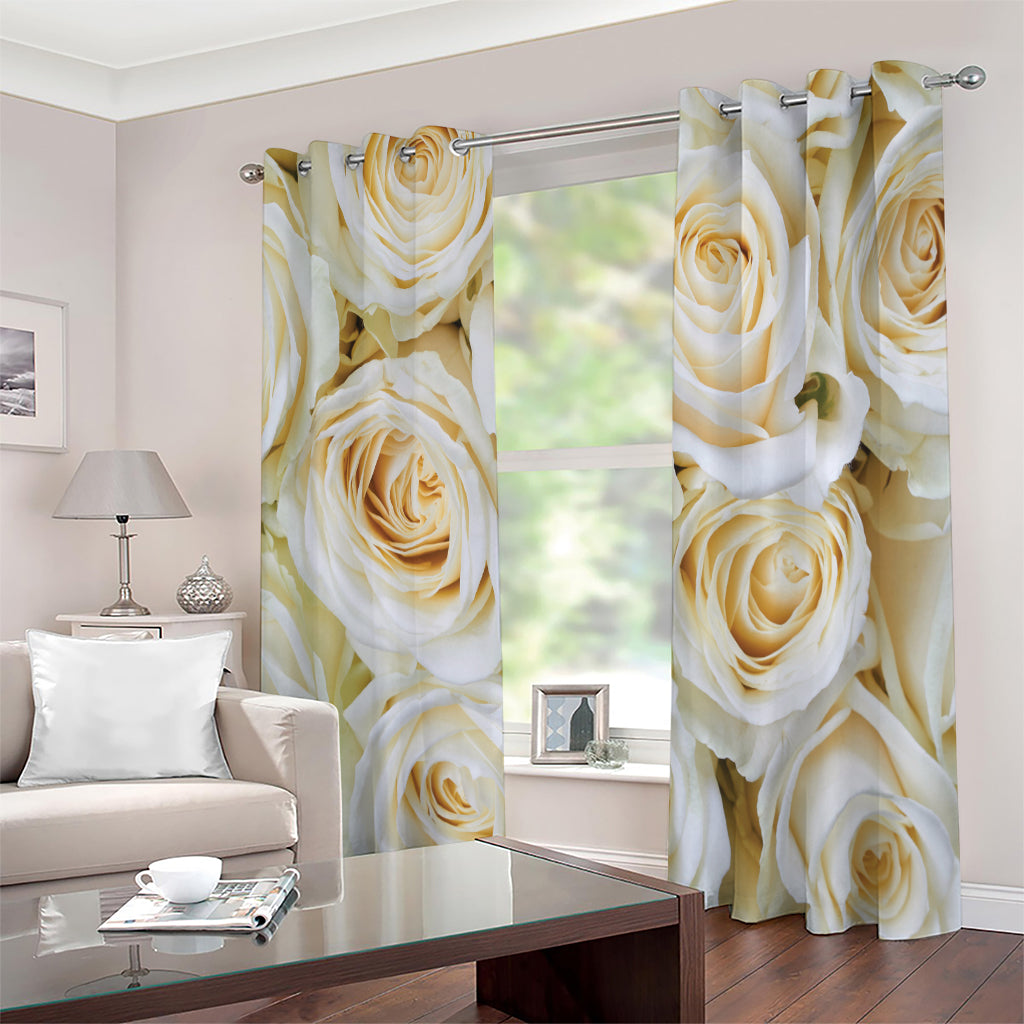 White Rose Print Extra Wide Grommet Curtains