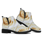 White Rose Print Flat Ankle Boots