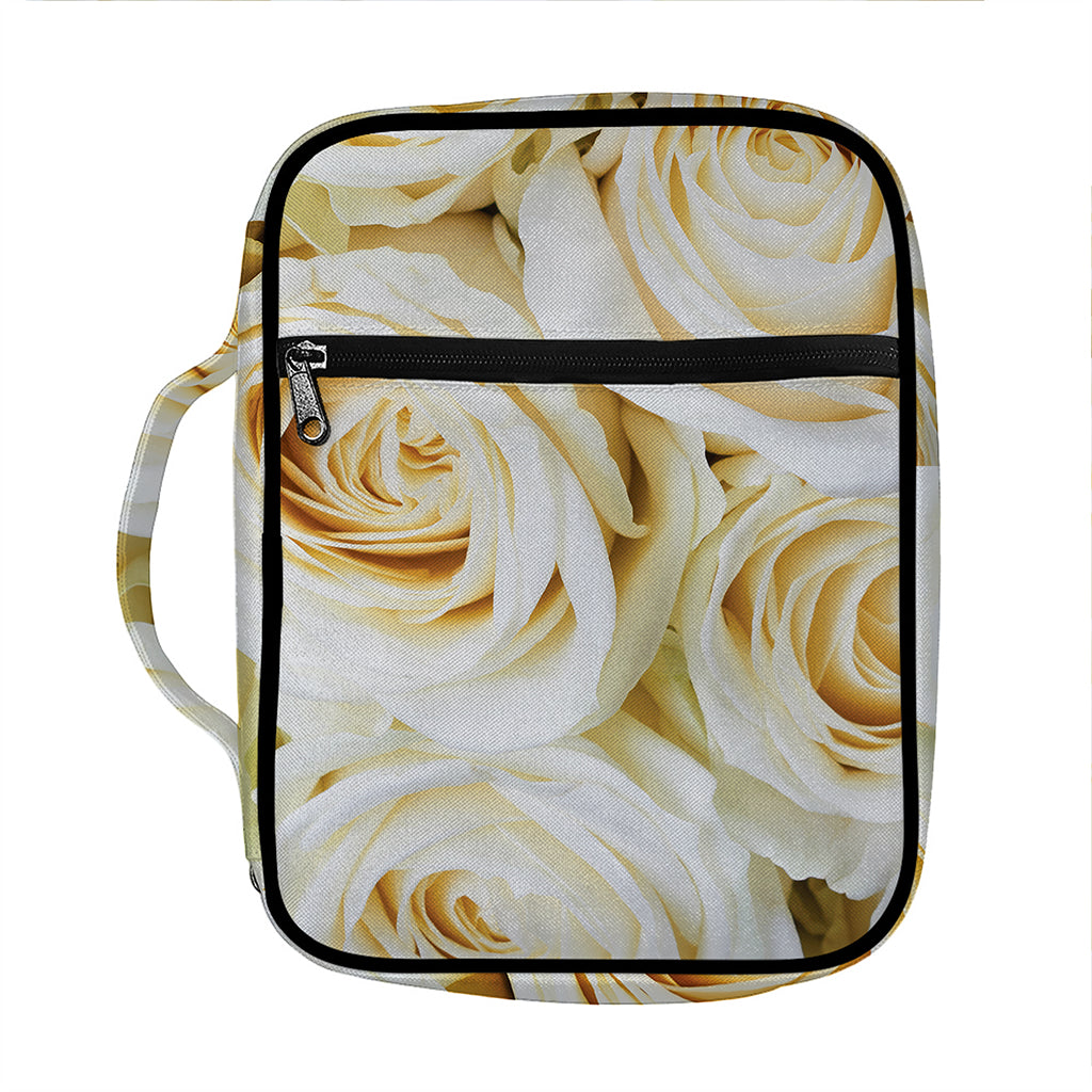 White Rose Print Front Pocket Bible Bag