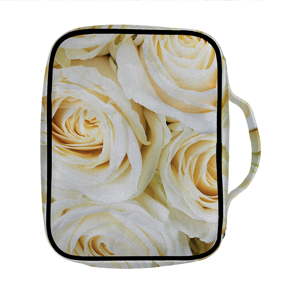 White Rose Print Front Pocket Bible Bag