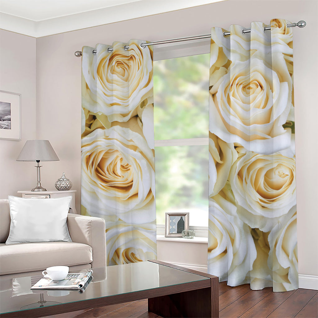 White Rose Print Grommet Curtains