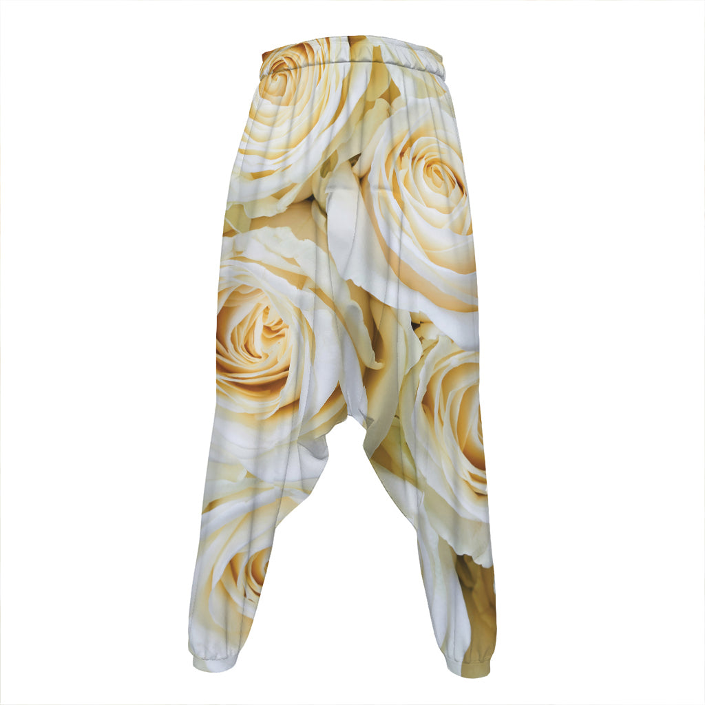 White Rose Print Hammer Pants