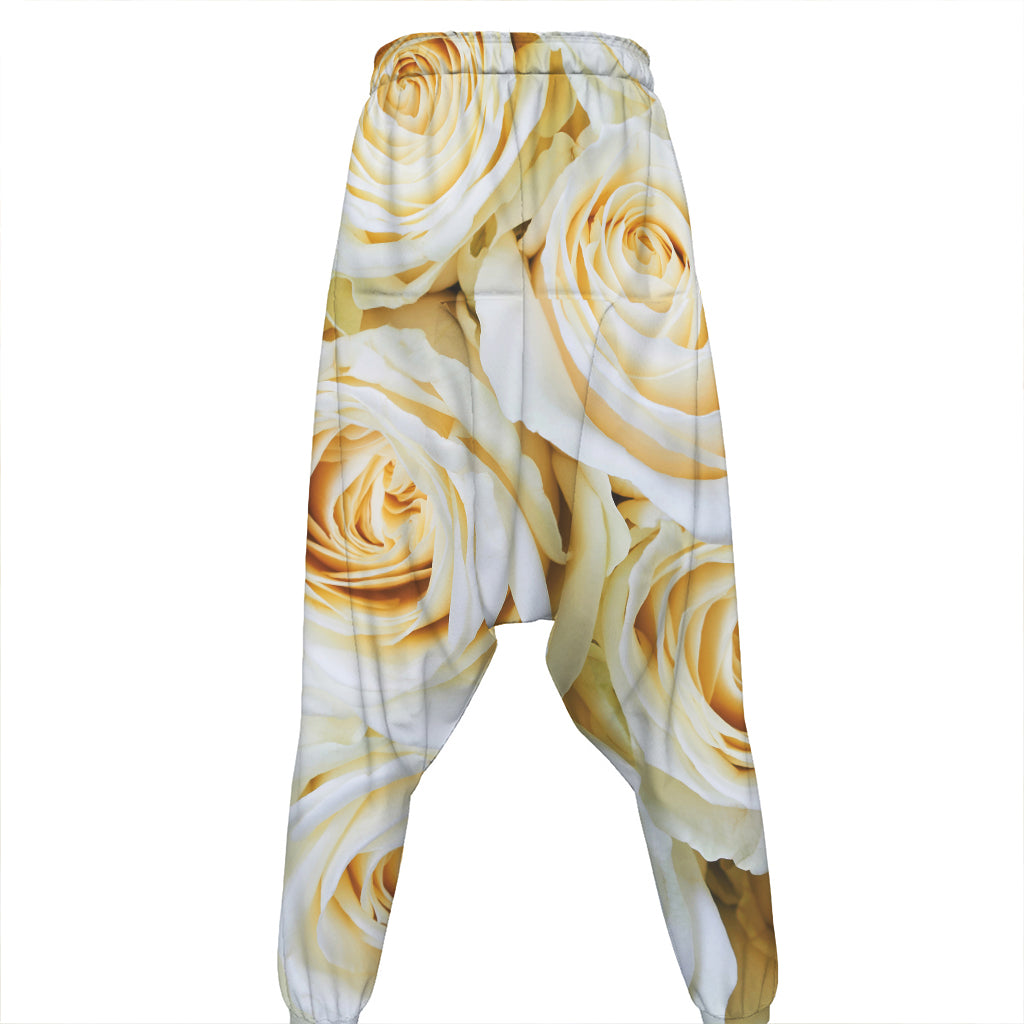 White Rose Print Hammer Pants
