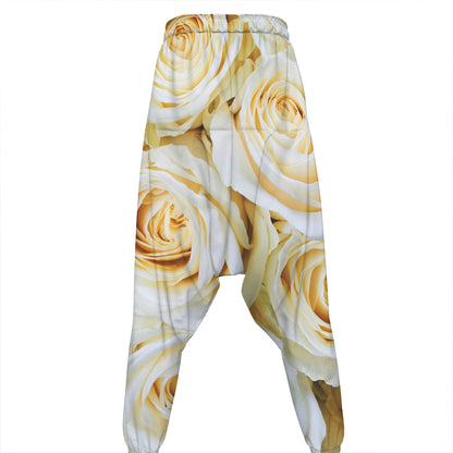 White Rose Print Hammer Pants