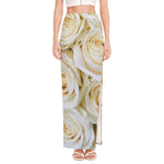 White Rose Print High Slit Maxi Skirt