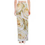 White Rose Print High Slit Maxi Skirt