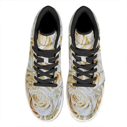 White Rose Print High Top Leather Sneakers