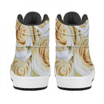 White Rose Print High Top Leather Sneakers