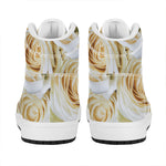 White Rose Print High Top Leather Sneakers
