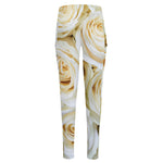 White Rose Print High-Waisted Pocket Leggings