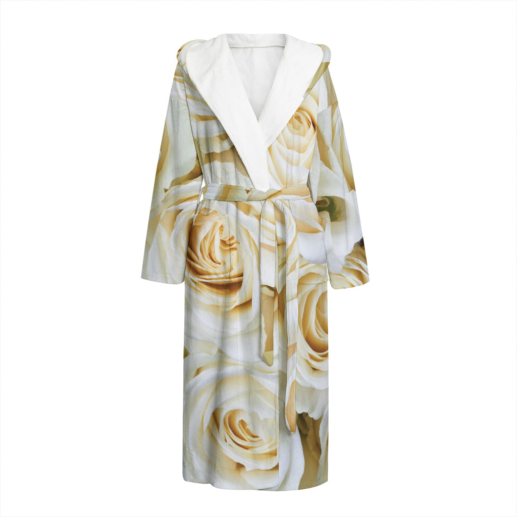 White Rose Print Hooded Bathrobe