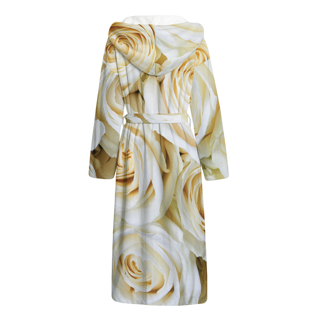 White Rose Print Hooded Bathrobe