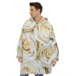 White Rose Print Hoodie Blanket
