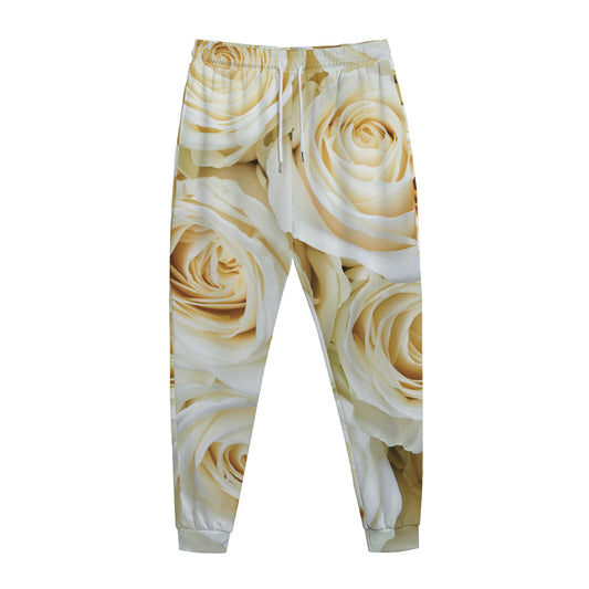 White Rose Print Jogger Pants