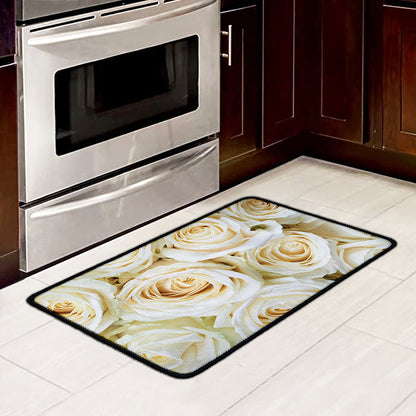White Rose Print Kitchen Mat