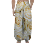 White Rose Print Lantern Pants