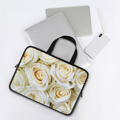 White Rose Print Laptop Sleeve With Handle