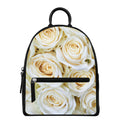 White Rose Print Leather Backpack