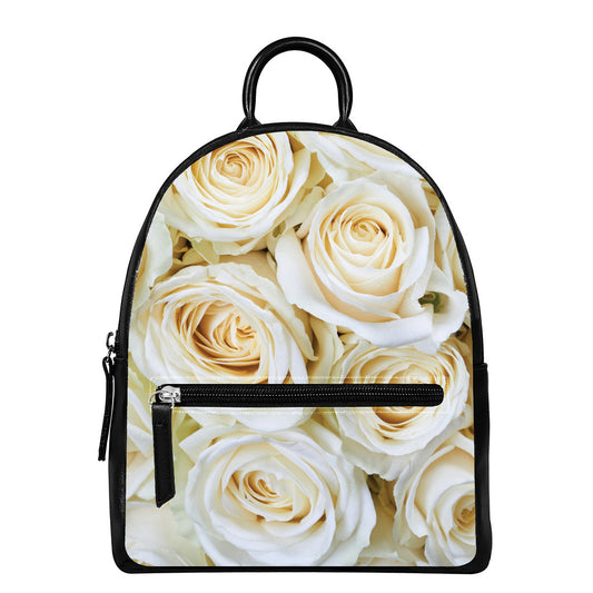 White Rose Print Leather Backpack
