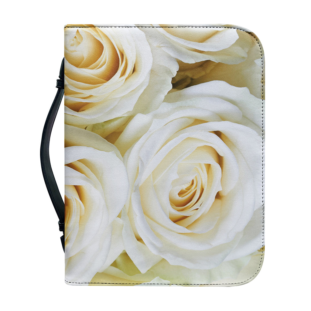 White Rose Print Leather Bible Cover