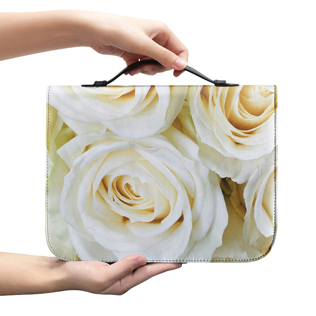 White Rose Print Leather Bible Cover