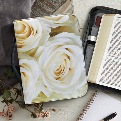 White Rose Print Leather Bible Cover