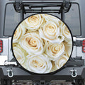 White Rose Print Leather Spare Tire Cover